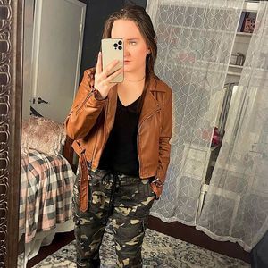 Ambiance outlet brown cropped faux leather Jacket with silver details